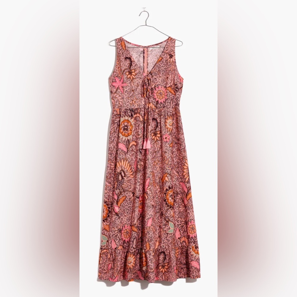 MADEWELL Women’s Small Pink Paisley Sleeveless Tiered Midi Dress size 14